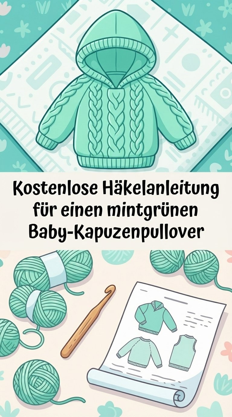 Kostenlose Häkelanleitung für einen mintgrünen Baby-Kapuzenpullover content image