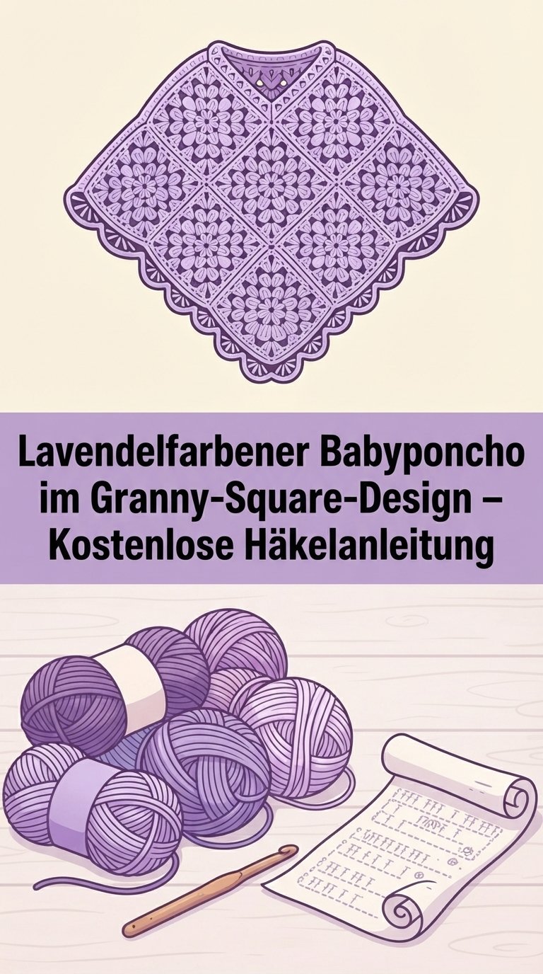 Lavendelfarbener Babyponcho im Granny-Square-Design – Kostenlose Häkelanleitung content image