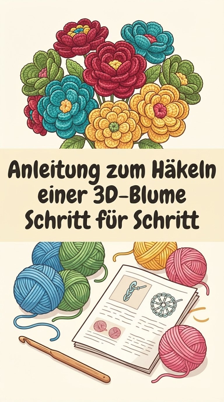 ANLEITUNG ZUM HÄKELN EINER 3D-BLUME SCHRITT FÜR SCHRITT content image