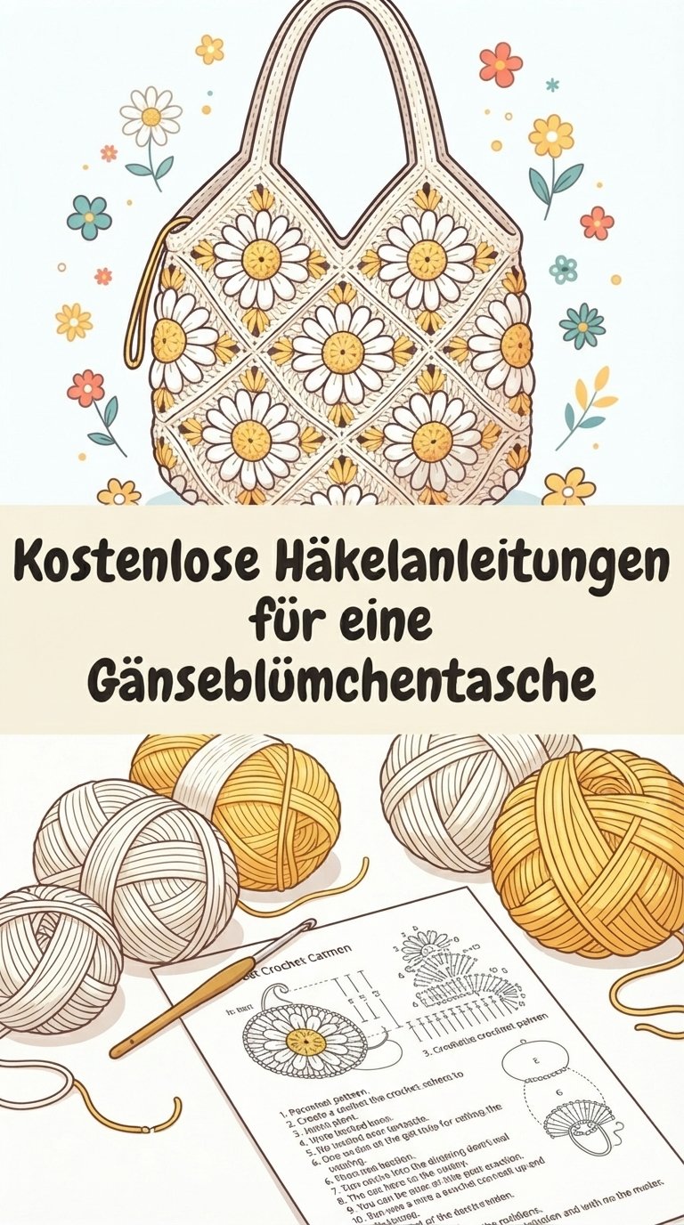 Kostenlose Häkelanleitungen für eine Gänseblümchentasche content image