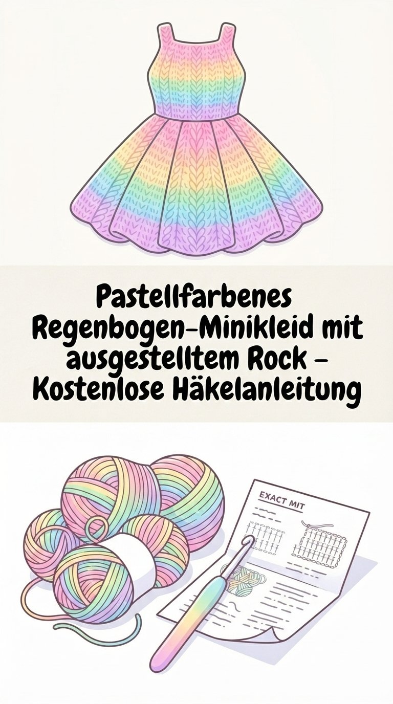 Pastellfarbenes Regenbogen-Minikleid mit ausgestelltem Rock – Kostenlose Häkelanleitung content image