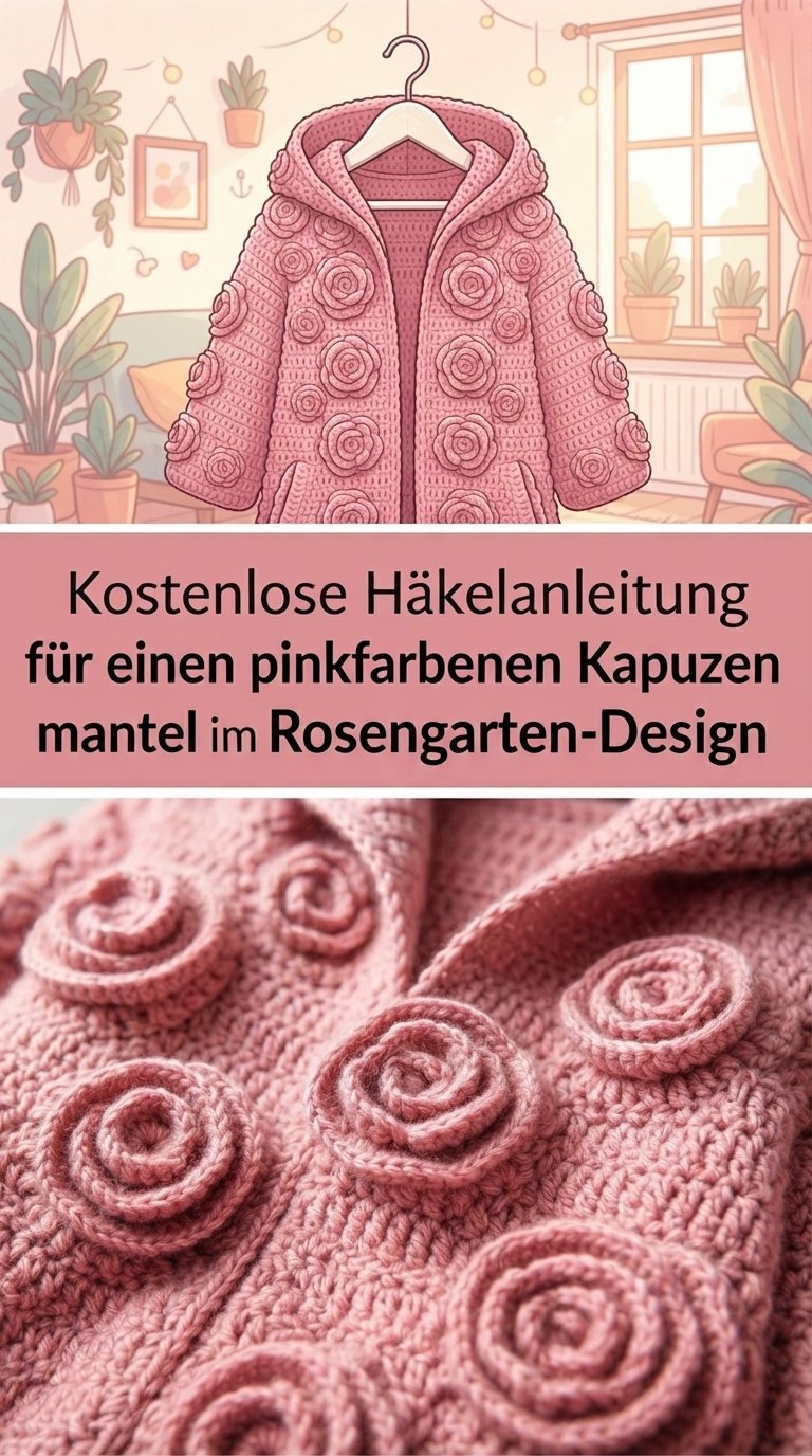 Kostenlose Häkelanleitung für einen rosa Kapuzenmantel im Rosengarten-Stil content image