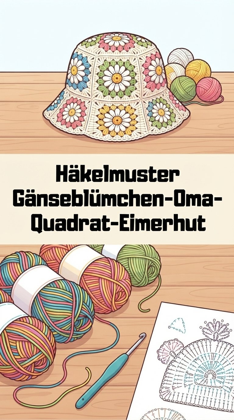 Häkelmuster Gänseblümchen-Oma-Quadrat-Eimerhut content image