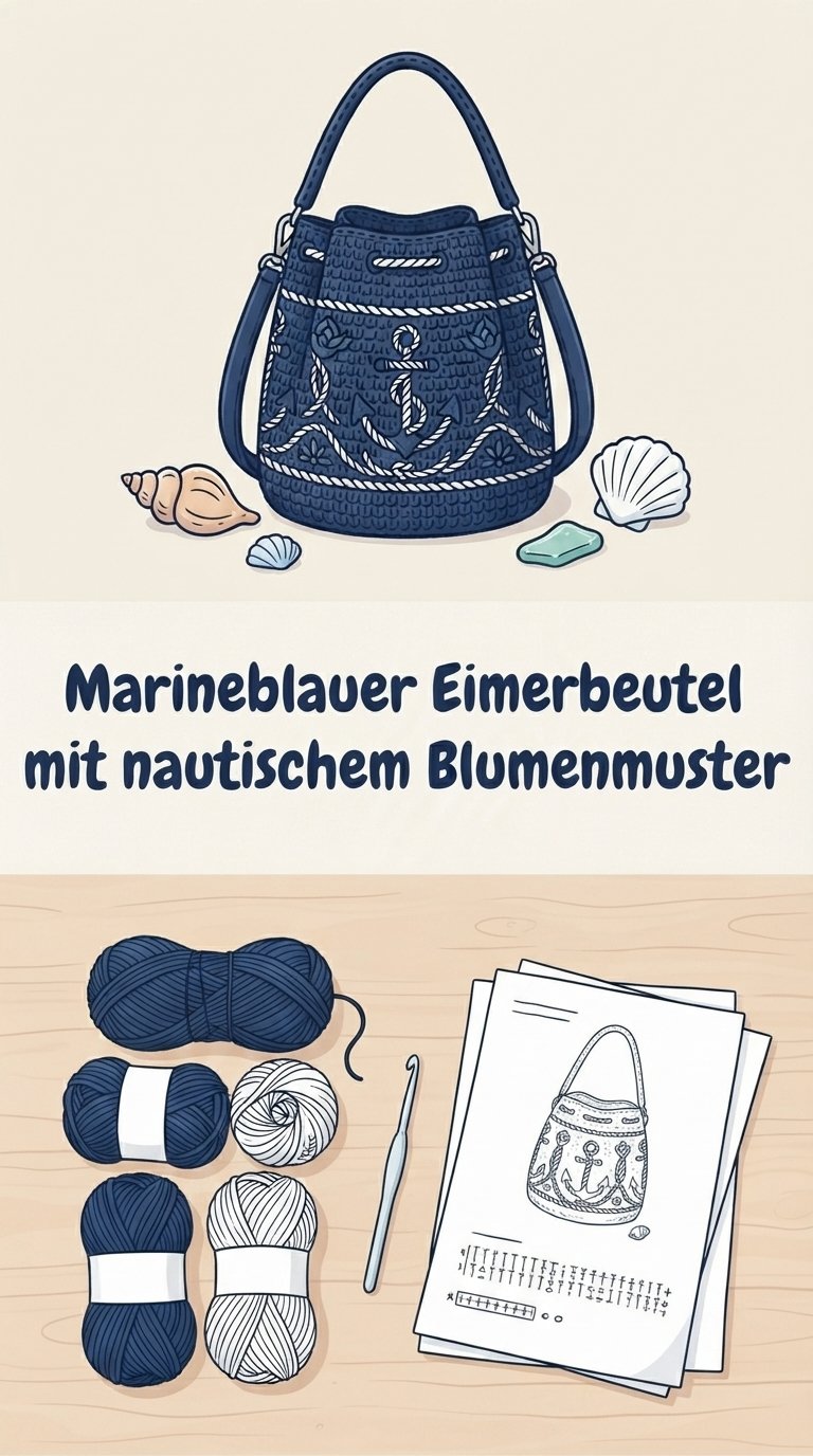 Marineblauer Eimerbeutel mit nautischem Blumenmuster content image