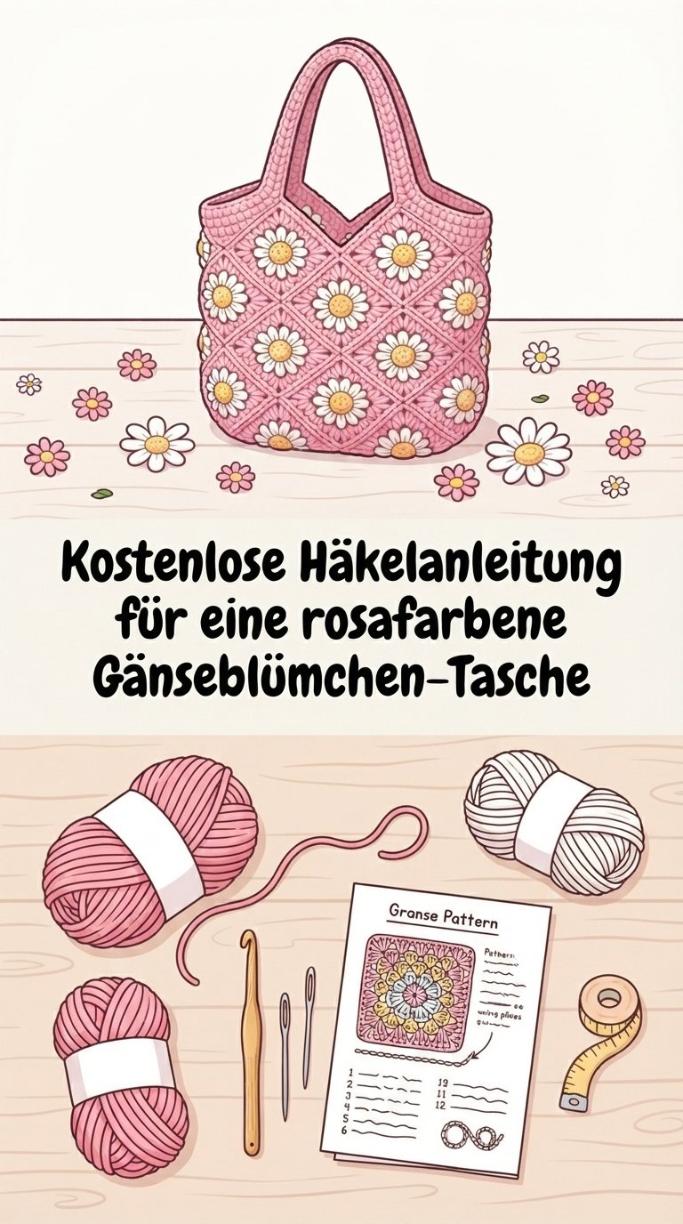 Kostenlose Häkelanleitung für eine rosafarbene Gänseblümchen-Tasche content image