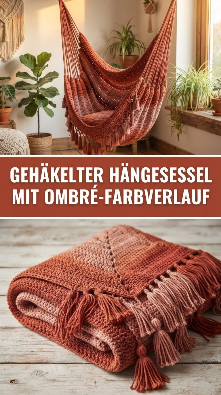 Hängesessel aus Häkelgewebe mit Ombré-Farbverlauf content image