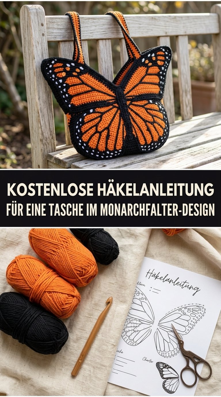 Kostenlose Häkelanleitung für eine Tasche im Monarchfalter-Design image 2