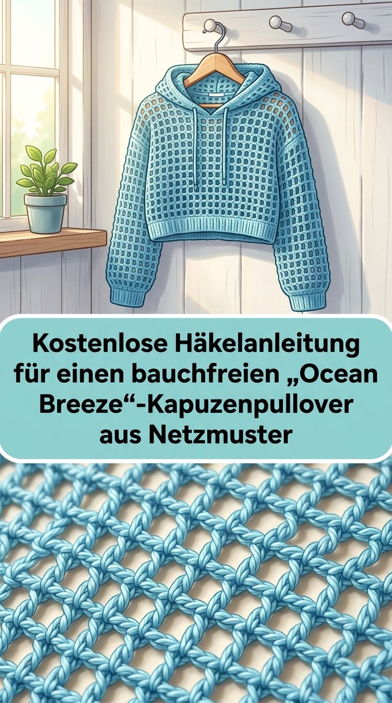 Kostenlose Häkelanleitung für einen bauchfreien „Ocean Breeze“-Kapuzenpullover aus Netzmuster content image