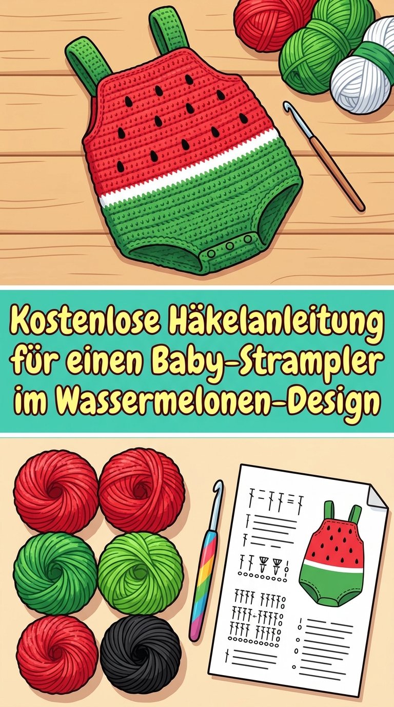 Kostenlose Häkelanleitung für einen Baby-Strampler im Wassermelonen-Design content image