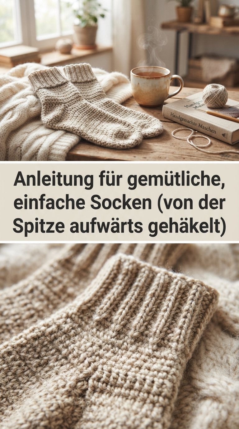 Anleitung für gemütliche, einfache Socken (von der Spitze aufwärts gehäkelt) content image